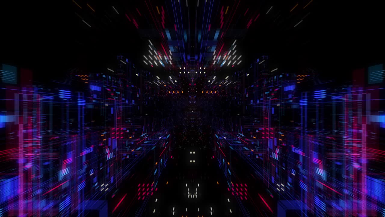 Abstract technology big data cloud computing background with bright neon lines and dots