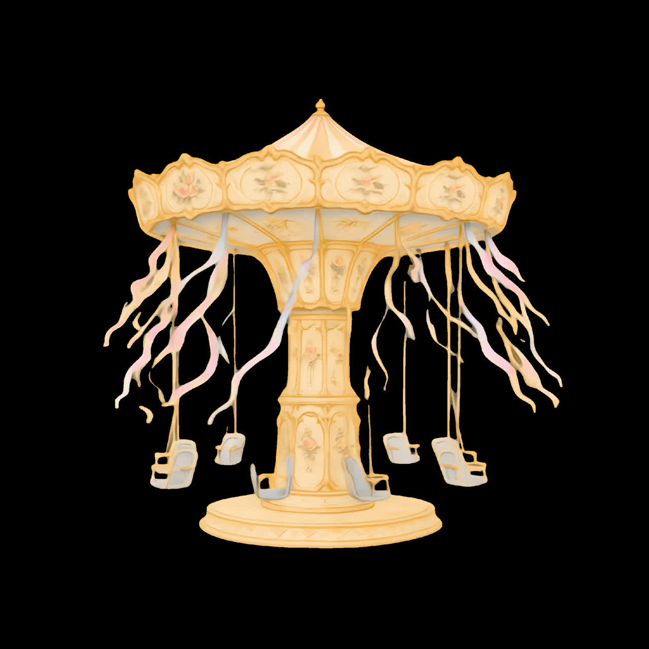 Vintage carousel illustration with elegance animation isolated asset, transparent 4K video, alpha
