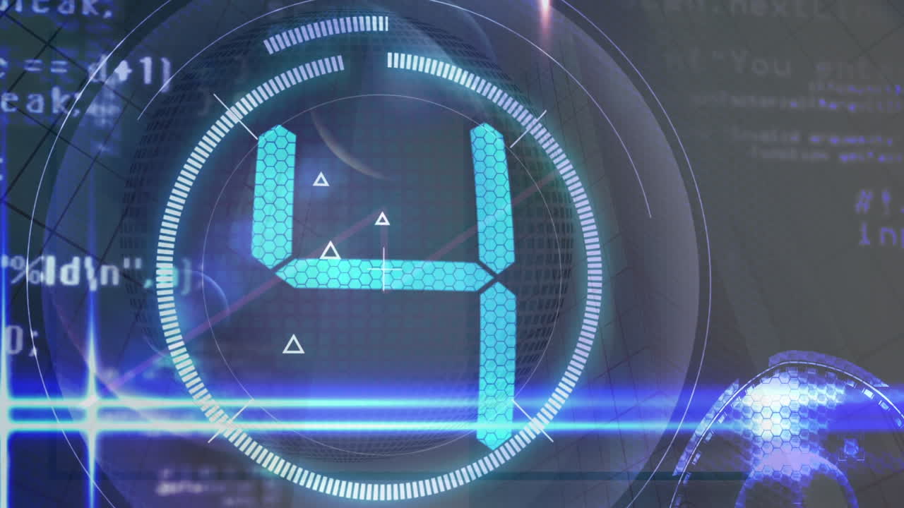 Animation of counting and data processing on black background