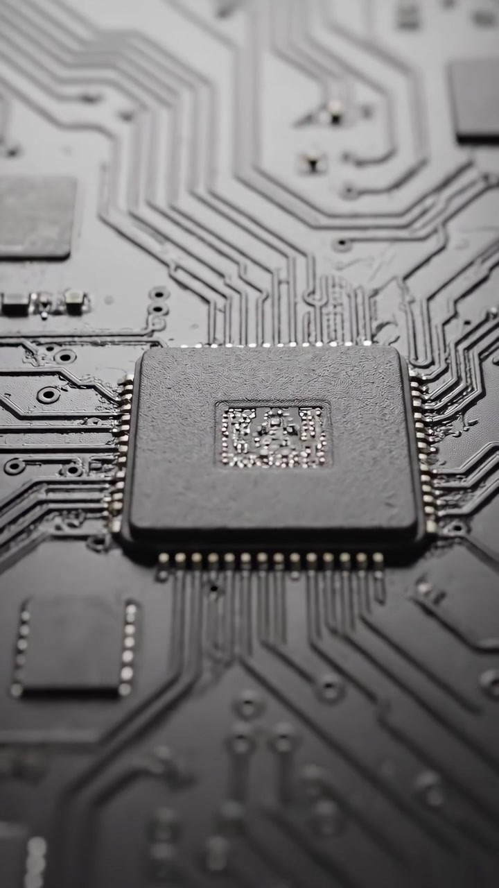 Macro View of a Computer Microchip on a Circuit Board