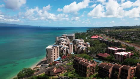 aerial view of coastal resorts and beach in maui, hawaii