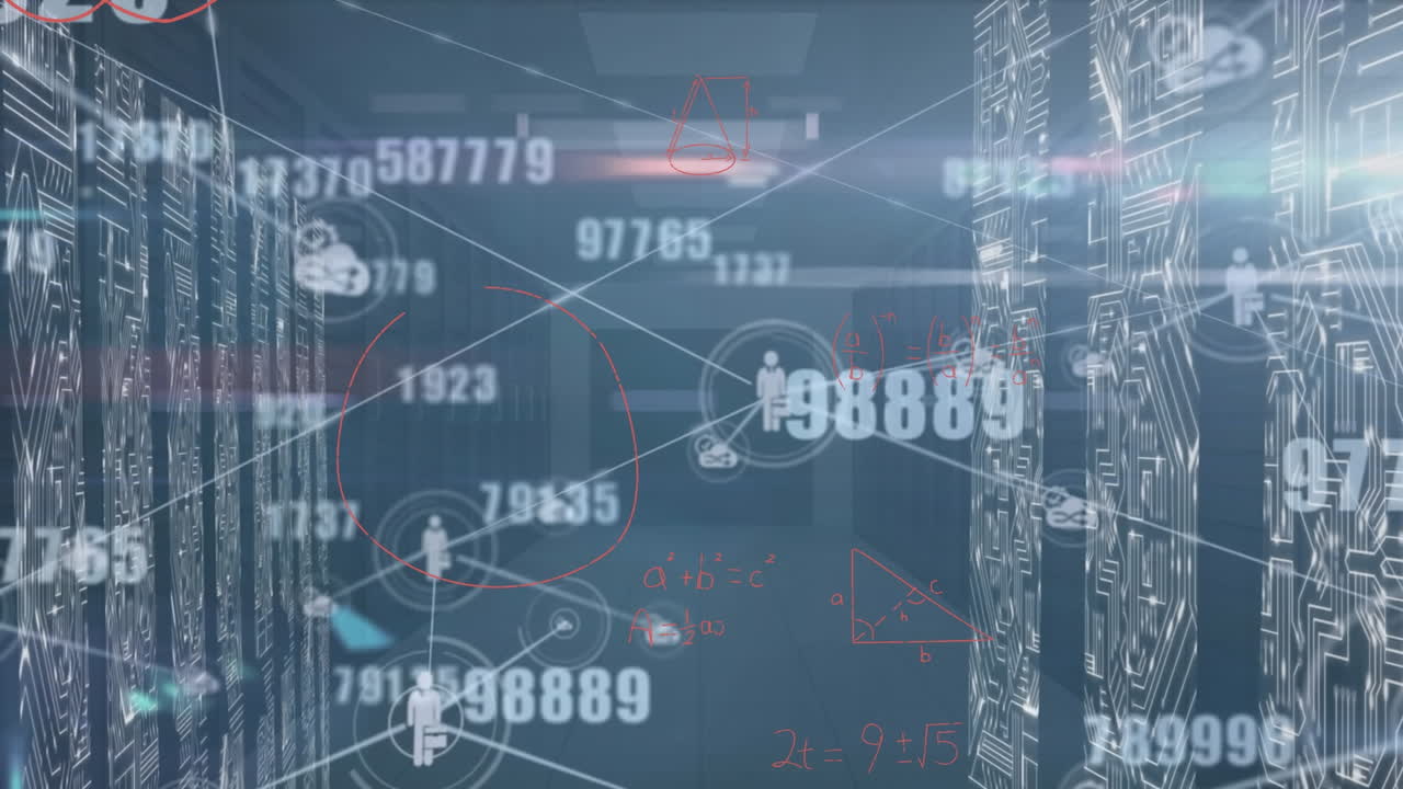 Animation of connections and numbers on navy background