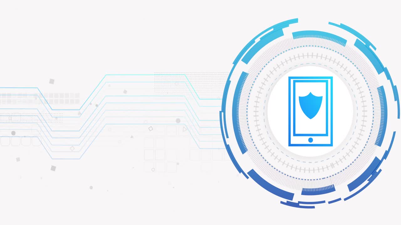 Animation of network of connections and smartphone with shield on white background