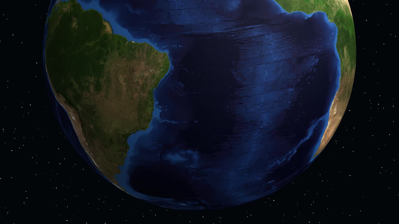 Digital earth rotates and zooms into South America, highlighting Osasco with a location pin