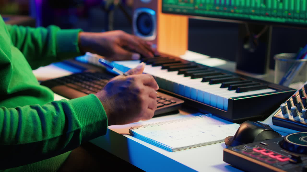 el compositor escribe líneas y elementos melódicos para crear nuevas melodías