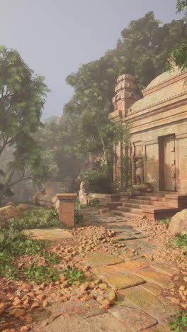 ancient temple ruins in a jungle setting