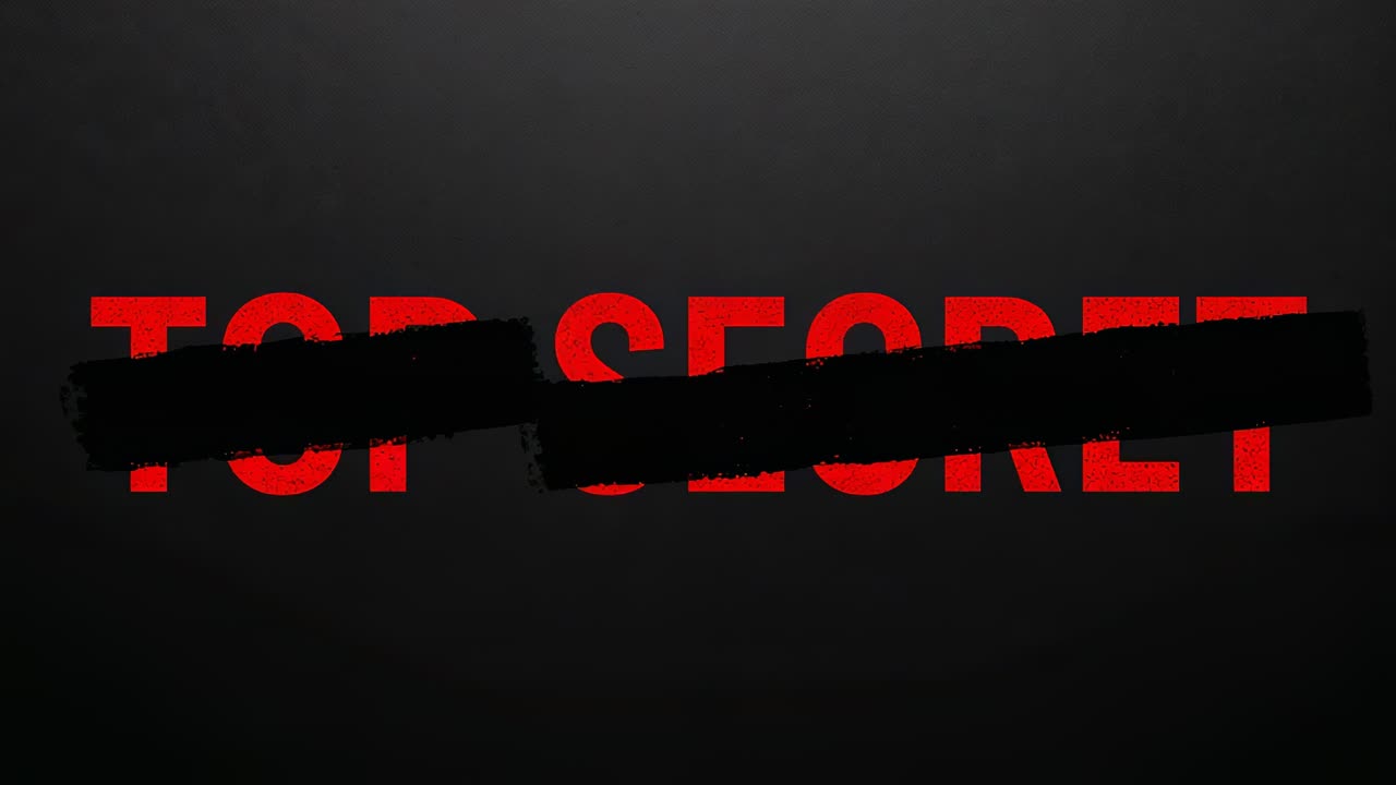 Adding black brush strokes obscuring red TOP SECRET text on dark background, creating red speckle