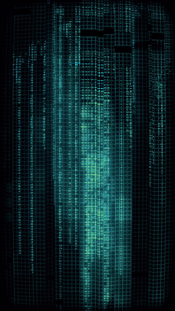 Vertikal digital datastrøm med glitch-effekt