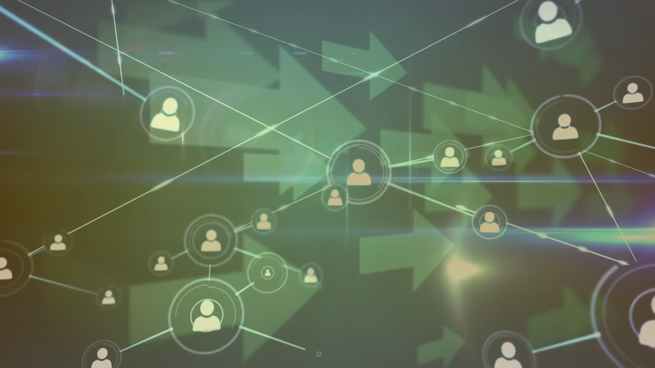 animación de la red de conexiones con iconos y flechas