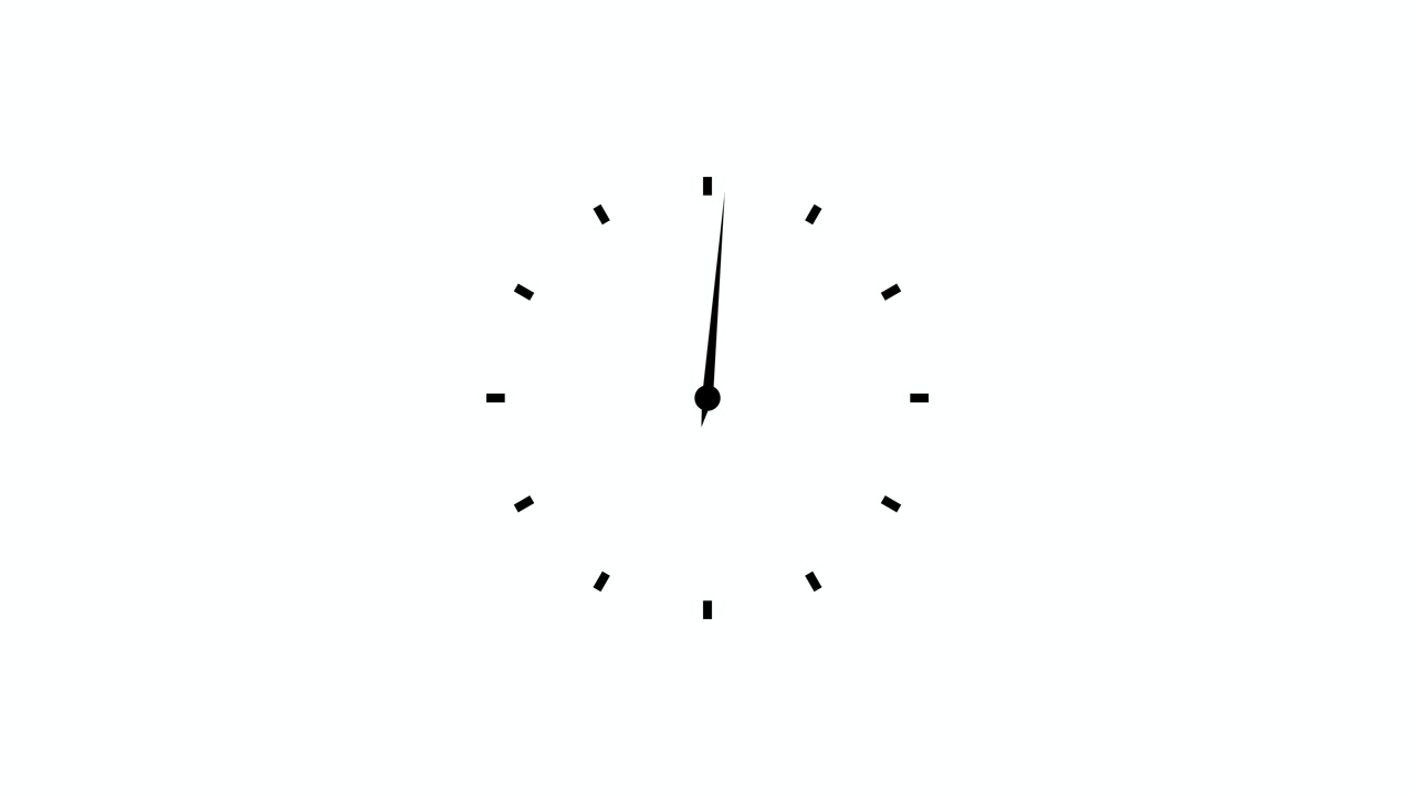Lancetta minimalista dell'orologio che ruota in senso orario su sfondo bianco.