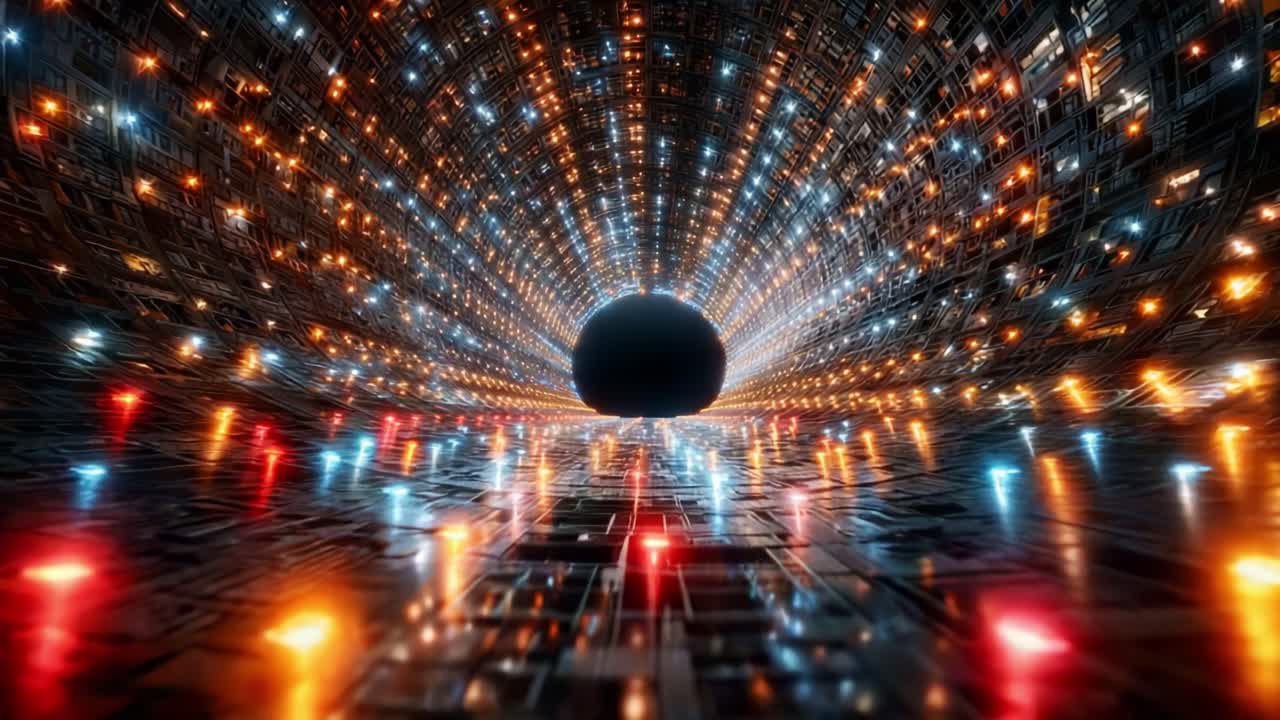 A mesmerizing visualization of a cosmic vortex created with intricate designs, vibrant colors, and a stunning blend of lights drawing the viewer into the abyss of the unknown universe