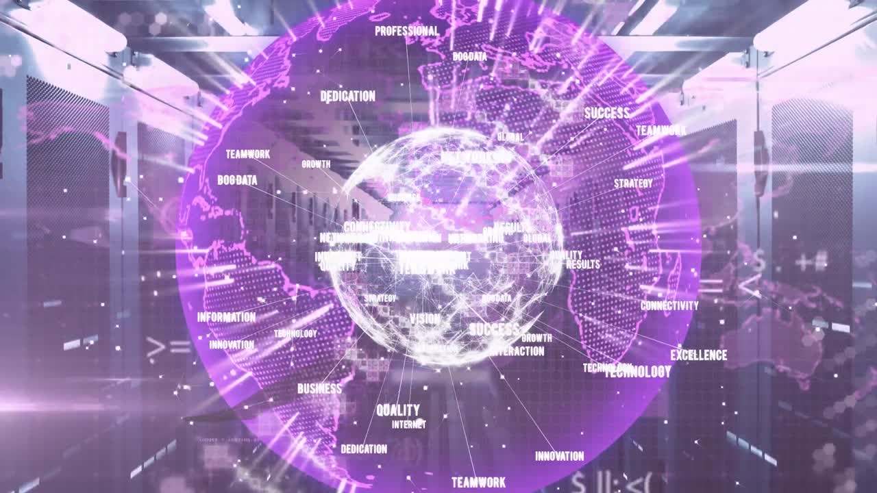 지구를 둘러싼 텍스트의 애니메이션, dna 헬릭스, 서버 에 대한 수학적 방정식