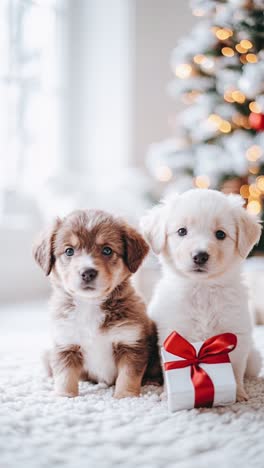 adorable puppies with christmas gift