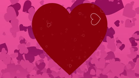 Animación-De-Corazón-Rojo-Con-Pequeños-Corazones-Sobre-Fondo-Rosa-Con-Formas-De-Corazón