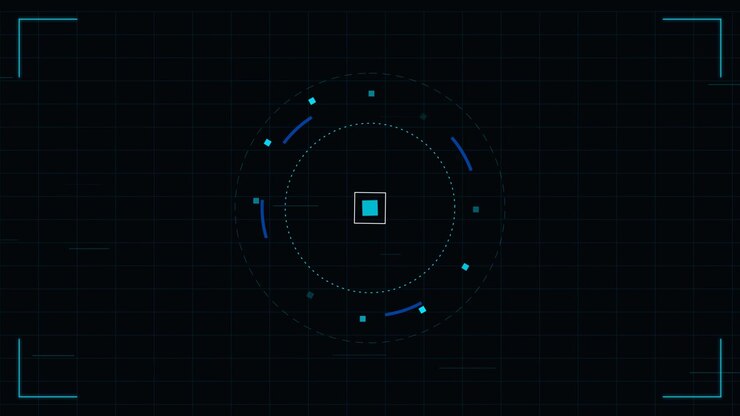Futuristic Digital HUD Interface with Rotating Circular Elements