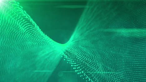 concepto de fondo de onda digital de tecnología. hermosa textura de punto de onda de movimiento con partículas turquesas desfocalizadas brillantes. fondo cibernético o tecnológico.