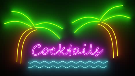 cocktails neon sign lights logo text glowing disco bar cocktail 4k