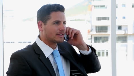un hombre de negocios hablando en su teléfono móvil.