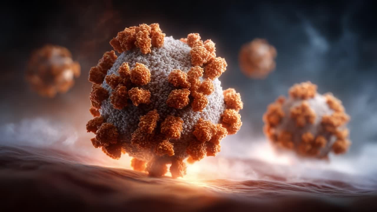 A Detailed Portrayal of Biochemical Structures Highlighting the Complex Nature of Viral Particles Under Dramatic Lighting Conditions