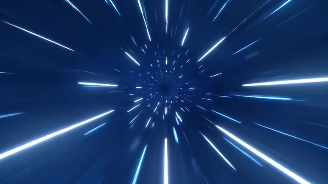 Abstract Warp Speed Travel Through Blue Light Streaks