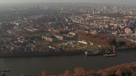 aerial shot over royal hospital chelsea grounds london