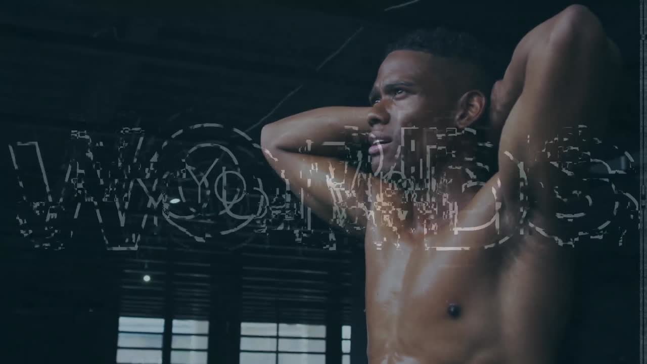 animación de interferencia y usted gana texto sobre el entrenamiento de atletas masculinos afroamericanos