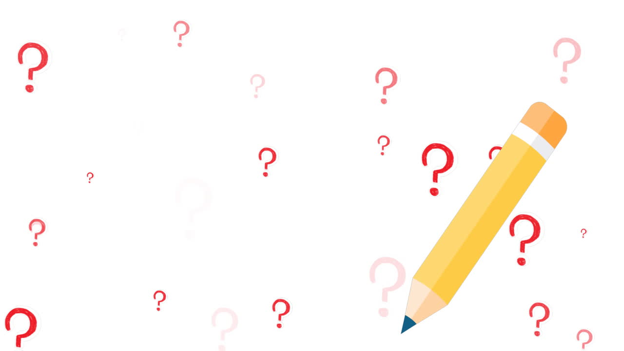 Animation of pencil icon and question marks over white background