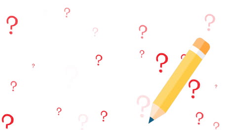 animation of pencil icon and question marks over white background