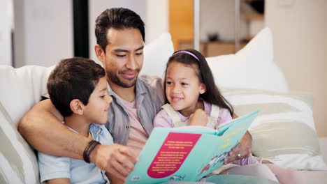 padre leyendo un libro a sus hijos