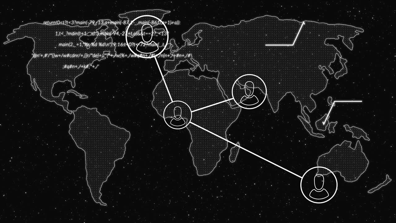 Animation of network of connections with people icons over world map