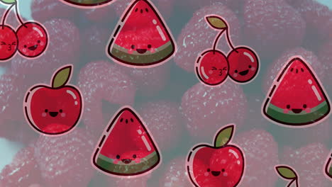animación de la ilustración con frutas sobre frambuesas frescas