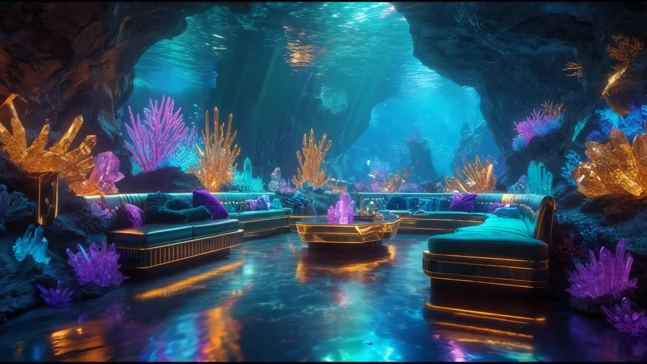 luxuoso salón subacuático de cuevas de cristal