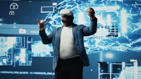 african american engineer working on machine learning with virtual reality tools