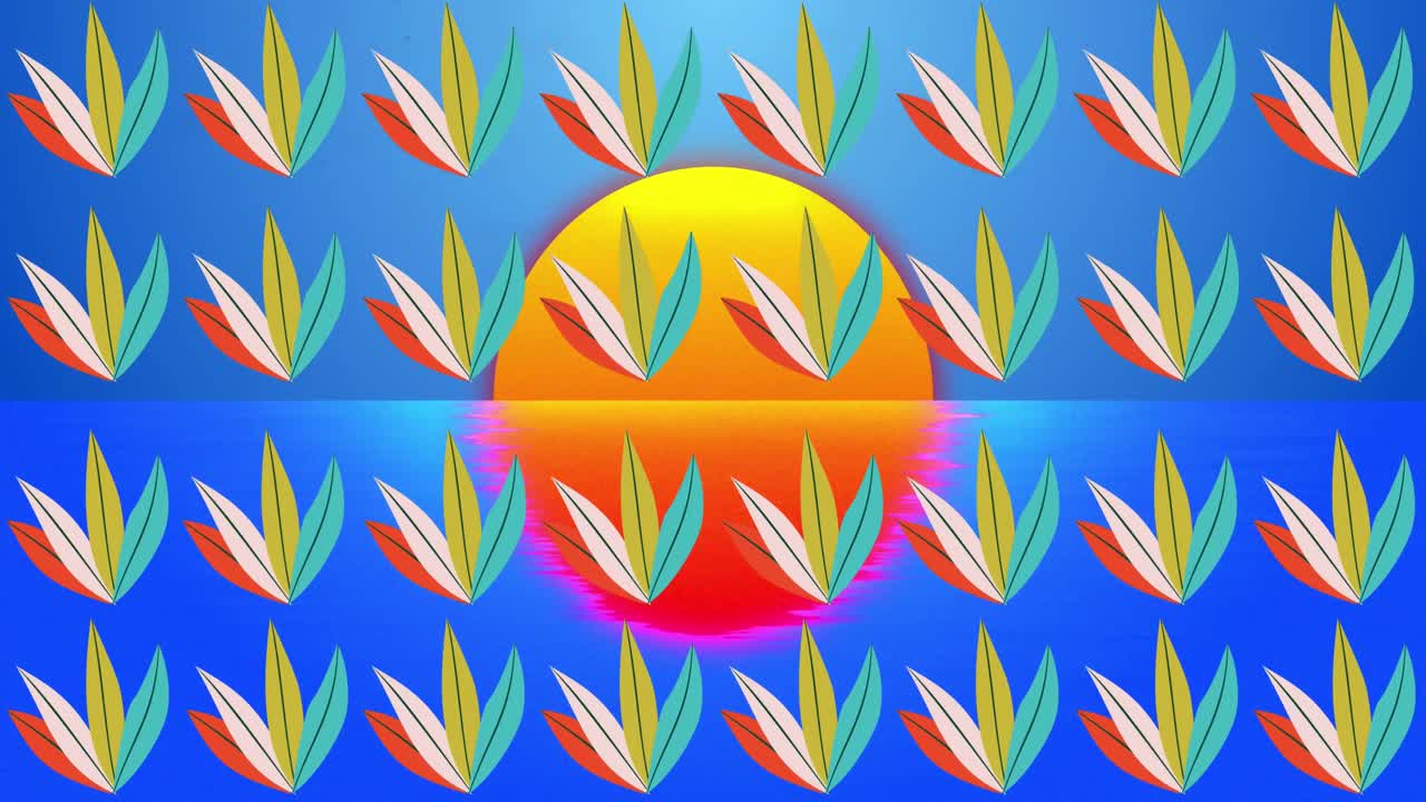 바다와 태양 위의 식물의 애니메이션