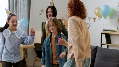 happy kids playing in the living room