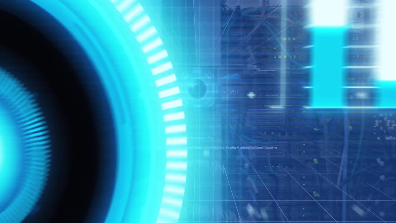 animazione dell'elaborazione dei dati sullo schermo tramite cavi di computer