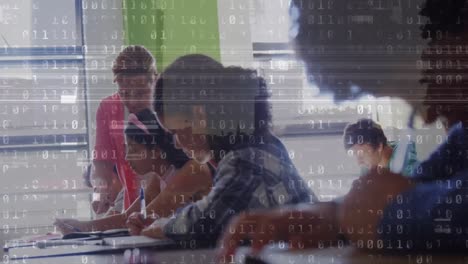 анимация двоичного кода в классе разнообразных учеников, обучающихся в школе