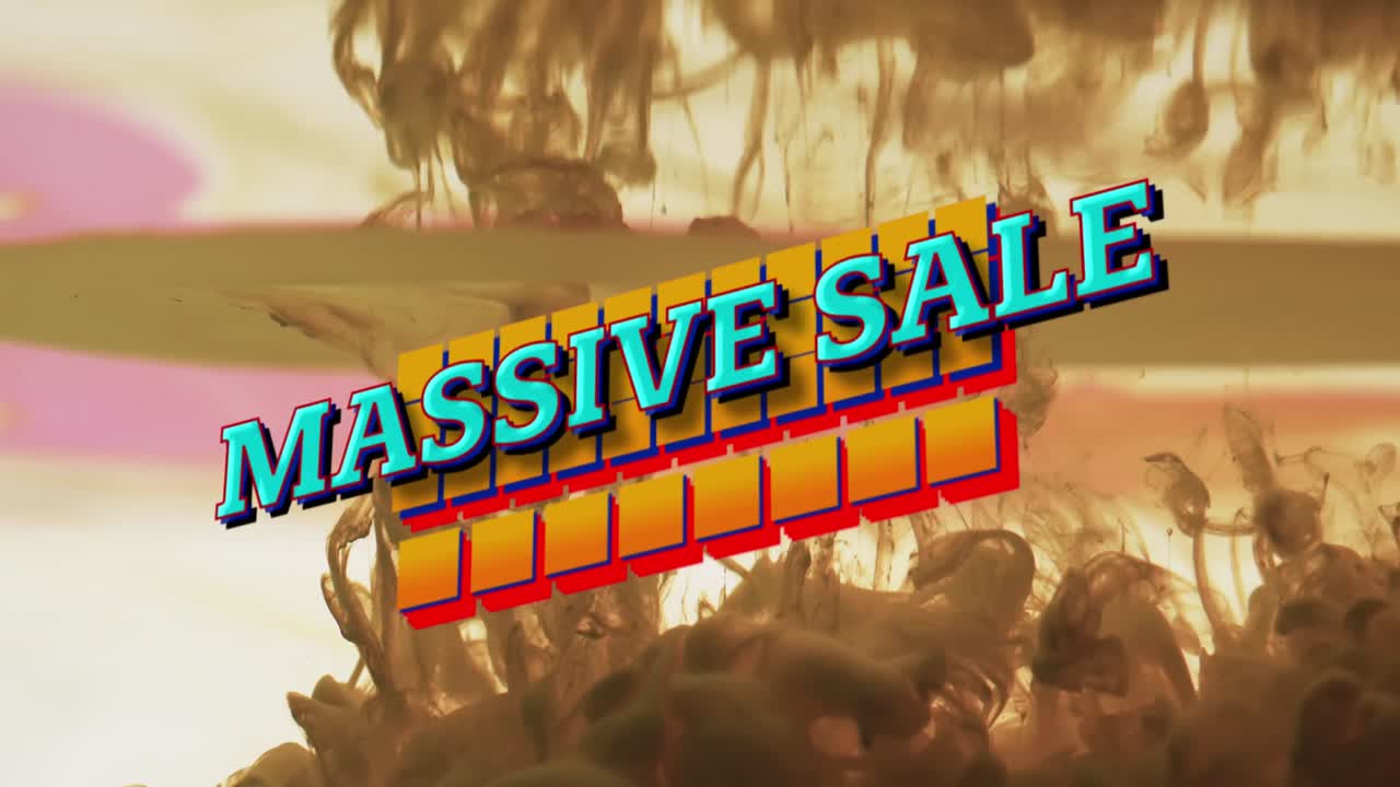 베이지색 배경에 오렌지색 액체 위에 거대한 판매 텍스트의 애니메이션