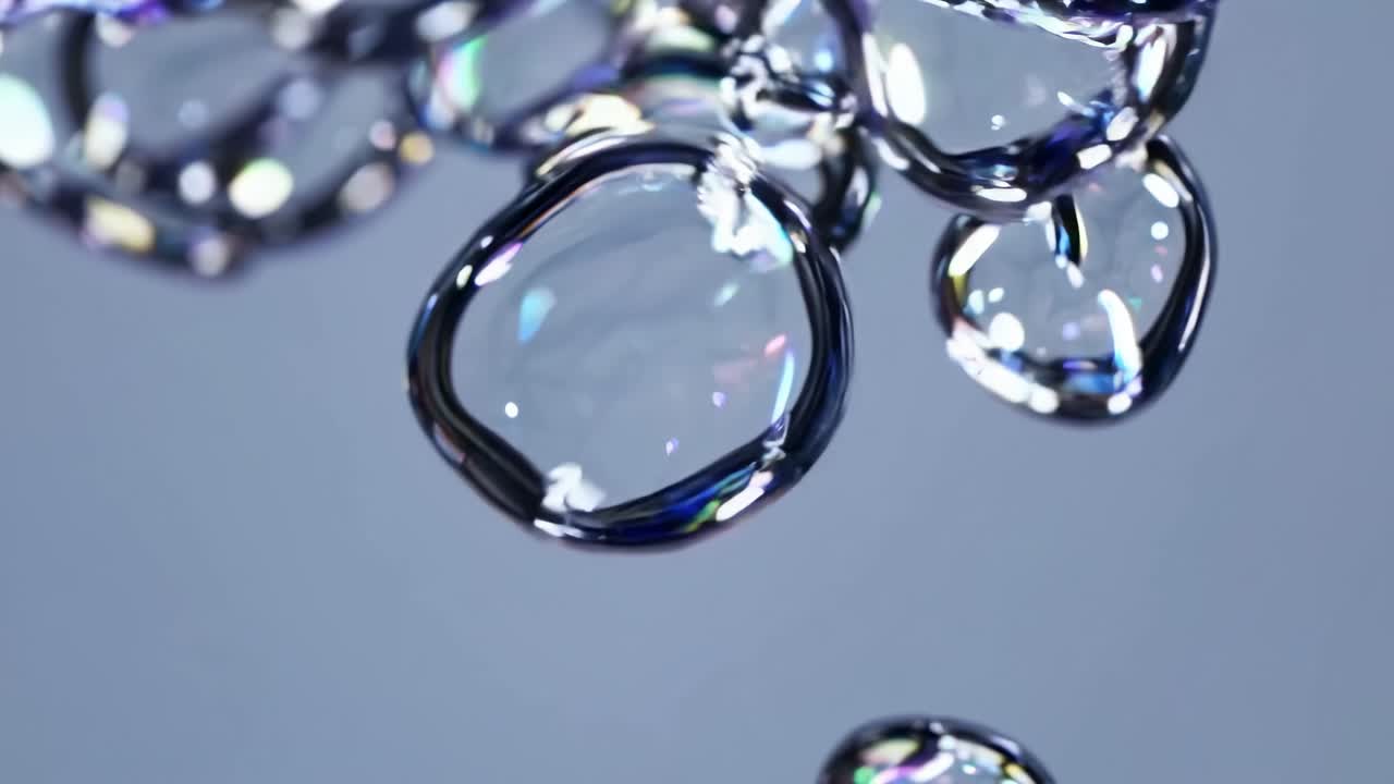 Close-up video of floating water droplets on a smooth surface, captured from a top-down angle