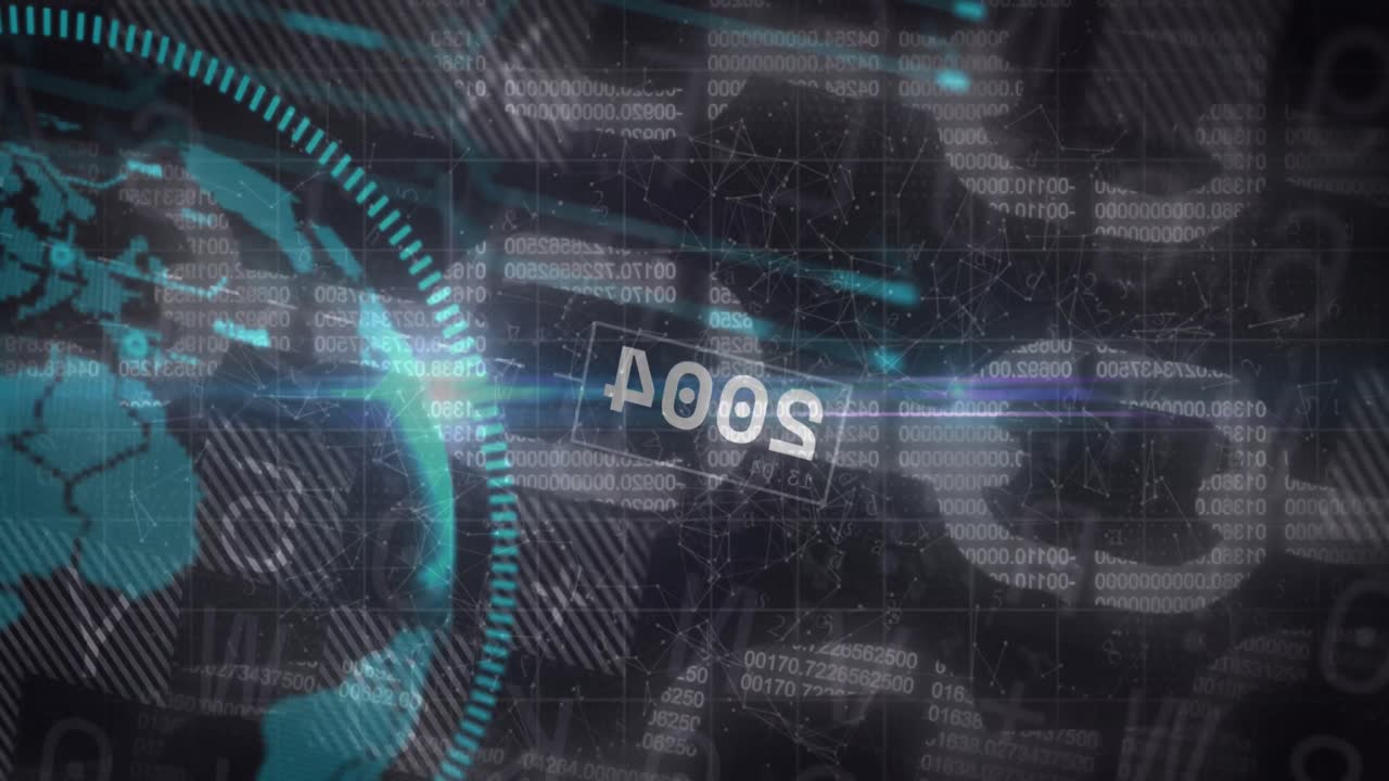 블랙 배경 위에 지구와 금융 데이터 처리의 애니메이션