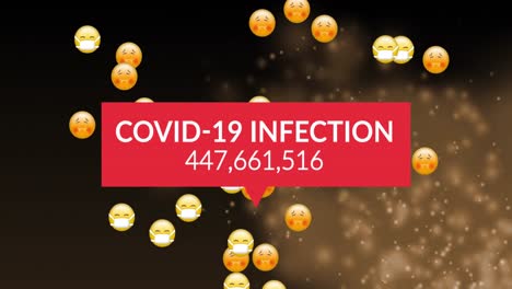 Animation-of-covid-19-data-processing-over-sick-emojis-with-face-masks-and-glowing-lights
