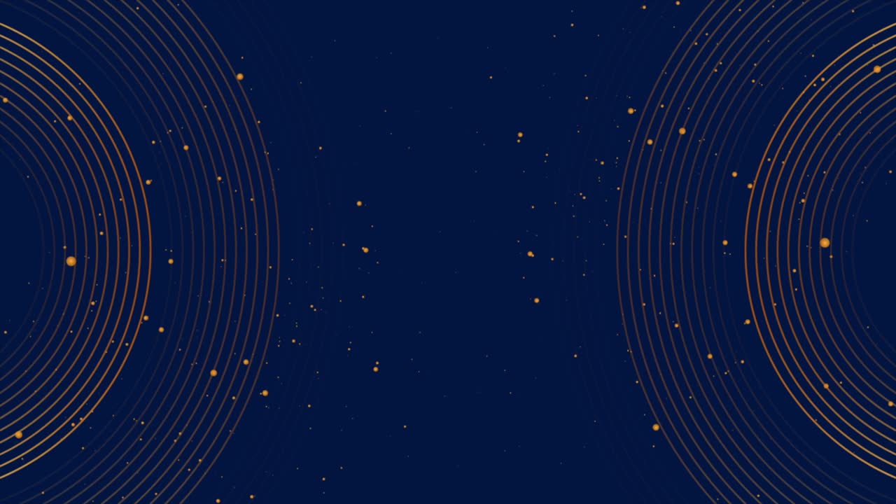 Golden linear circles and shiny dots abstract motion background