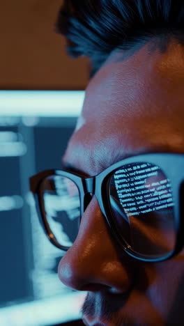 close-up of a programmer working at night
