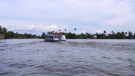 water boat running in sea backwater with cloudy sky at morning video taken at alappuzha or alleppey backwater kerala india