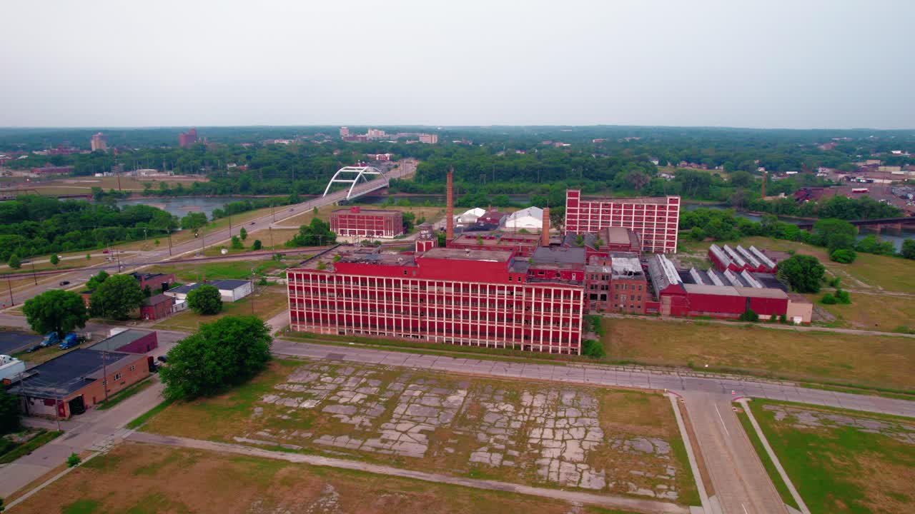 Above Red abandoned building with a strong symmetry and pattern