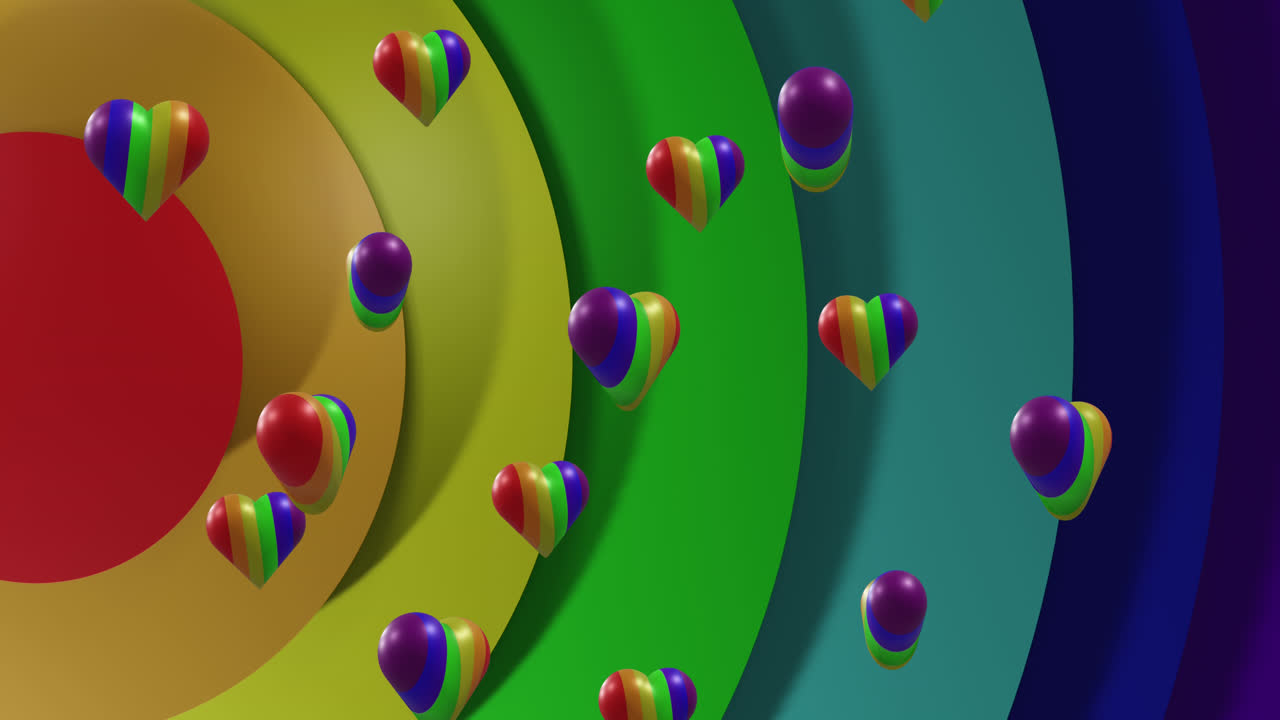 animación de corazones de arco iris sobre el fondo del arco iris