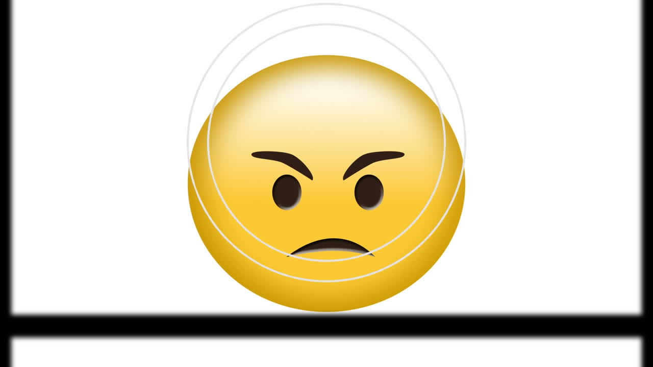 Digital animation of film reel effect over angry face emoji on white background