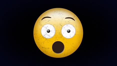 Digital-animation-of-network-of-connections-floating-over-surprised-face-emoji-on-black-background