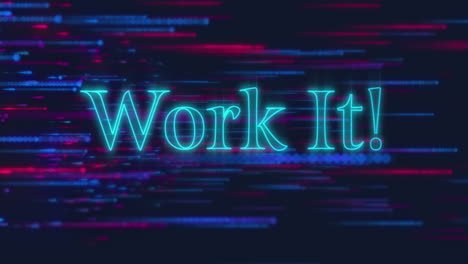animation of work it text over neon lines on black background