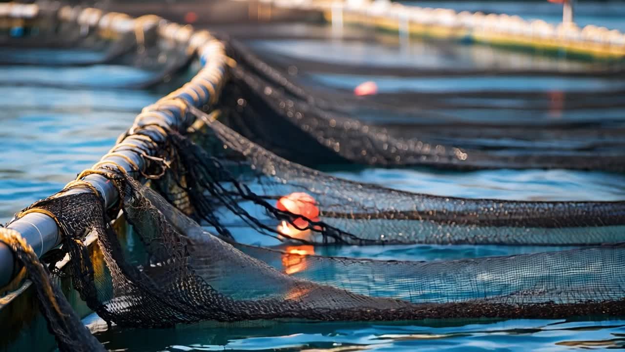 Fish Farm with Fishing Nets in the Sea